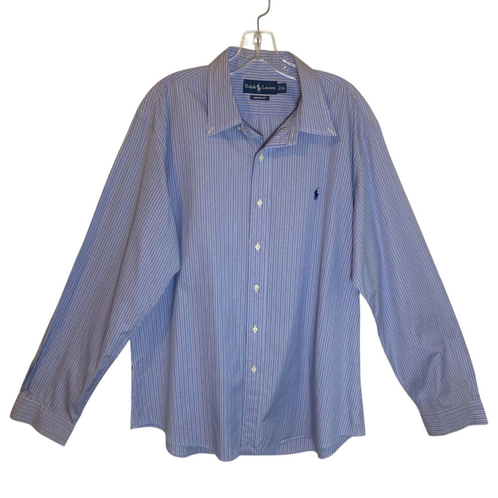 Ralph Lauren Dress Shirt Men Size Xl Blue Stripe Classic Fit Minimalist